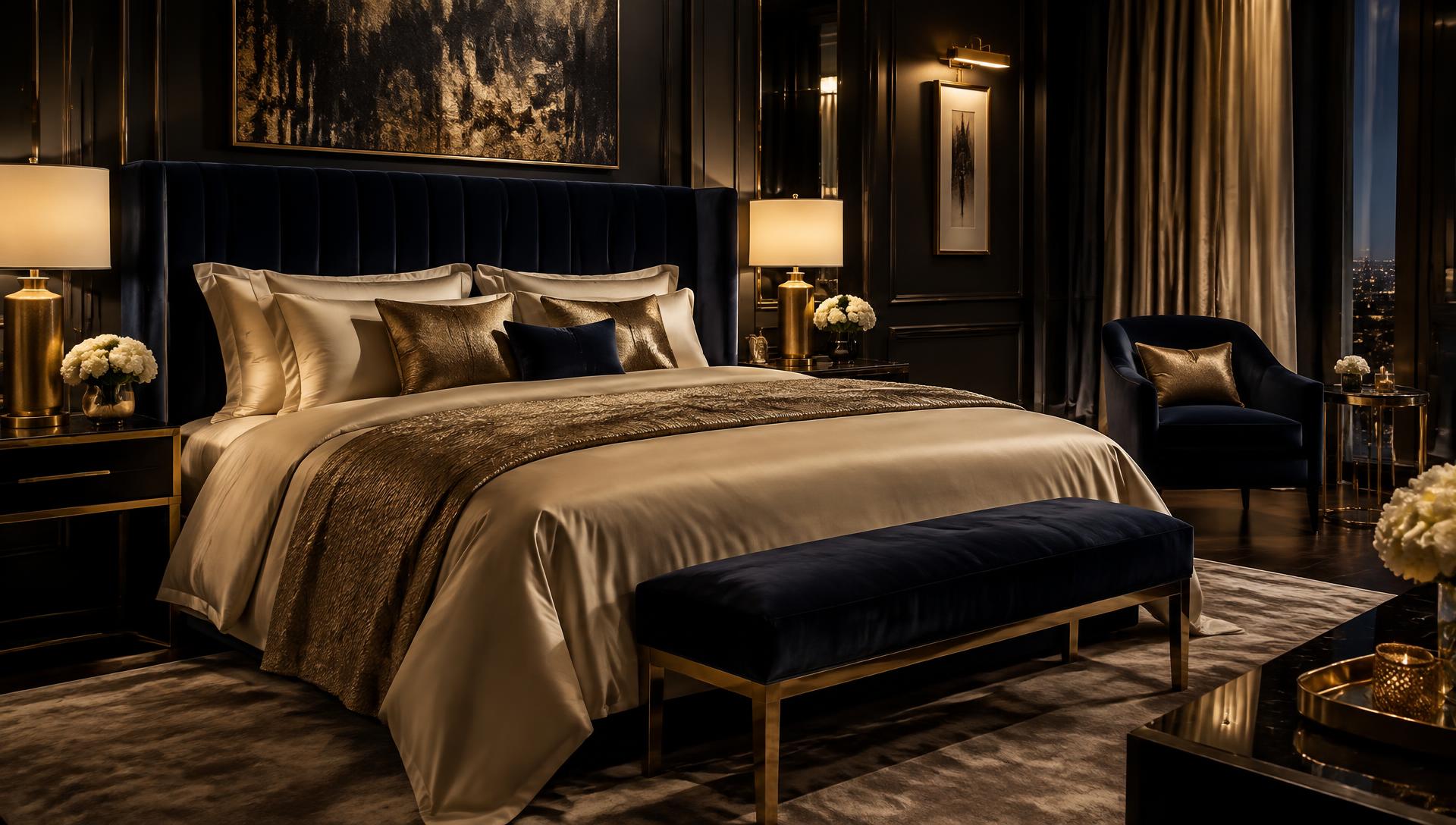 Luxury bedroom staged with Sara Bedroom bedding